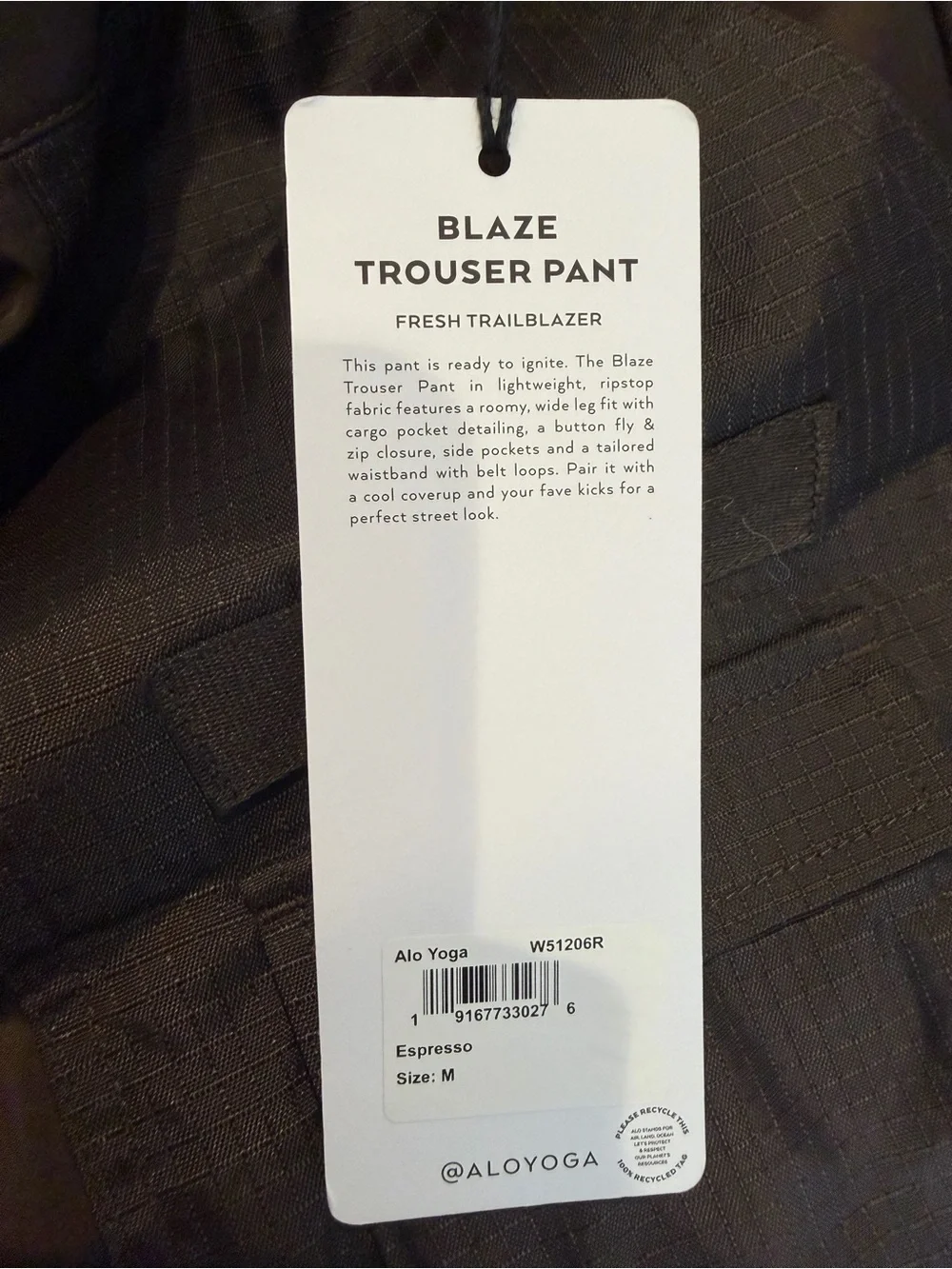 ALO Yoga Blaze Cargo Track Pants Ankle Snaps M Medium NWT Espresso Brown